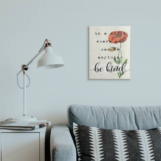 Stupell Industries Be Kind Phrase Motivational Attitude with Red Poppy Wood Wall Plaque